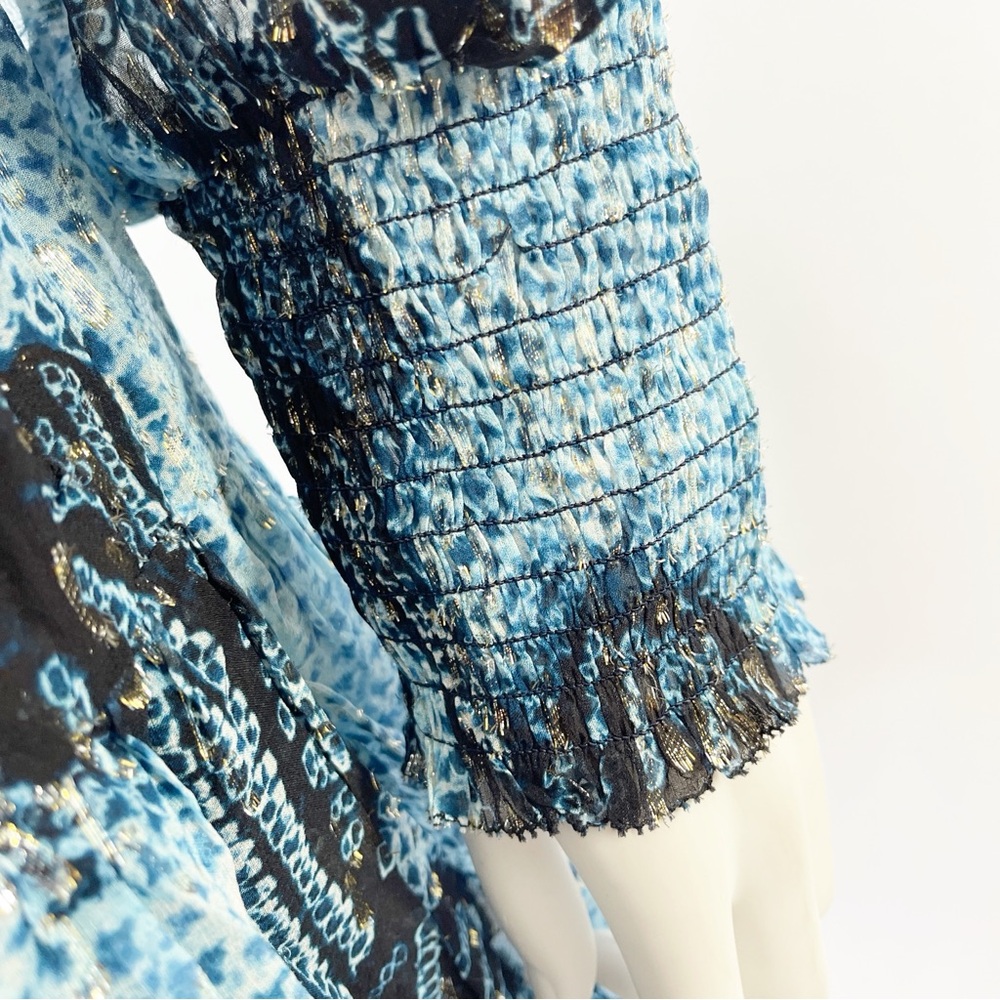Ulla Johnson NOEMI Dress Size 12 Silk Metallic Mini Shibori Print in Sky Blue - Picture 10 of 16